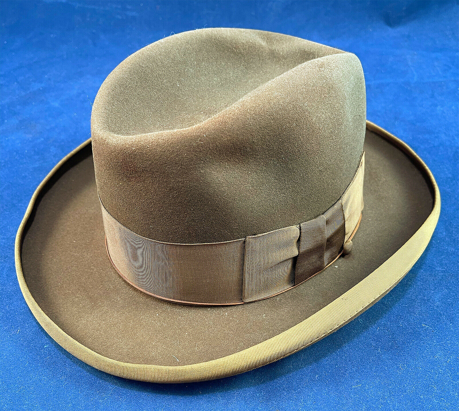 Vintage Adam Hat Store 1940s Men's Brown Fur Felt Fedora Homburg Wind Cord 6 1/2