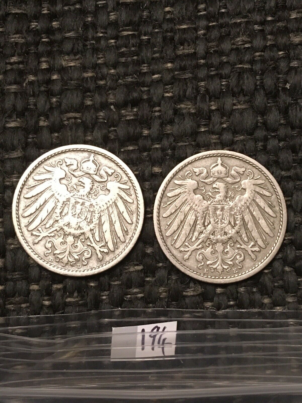 German Imperial 10 Pfennig Coins, 1901 D,e Mint Marks