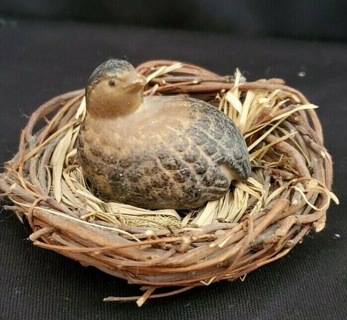 Vintage Ceramic Baby Quail in Nest Figurine Unique Adorable 1.75
