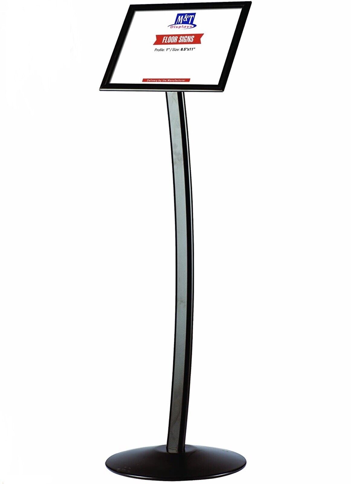 8.5x11” Curved Menu Advertising Sign Stand with Snap-Open Frame - Black Aluminum