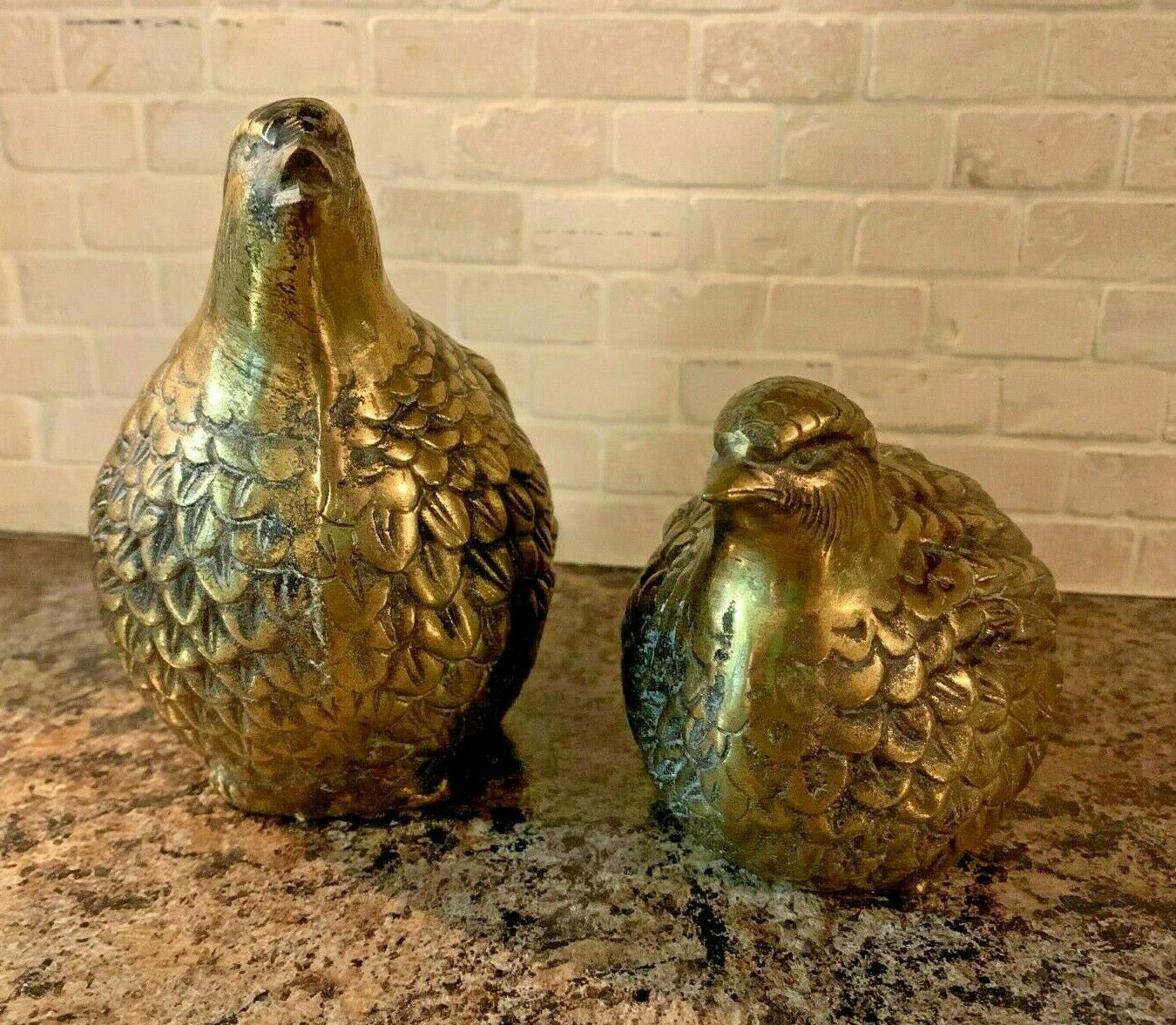 Vintage MCM Brass Pheasant Quail Bird Figurines | Set of 2